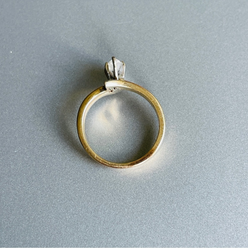 Estate Genuine Diamond Marquise Cut 10k Gold Double Band Ring Circa 1970 - Picture 11 of 13
